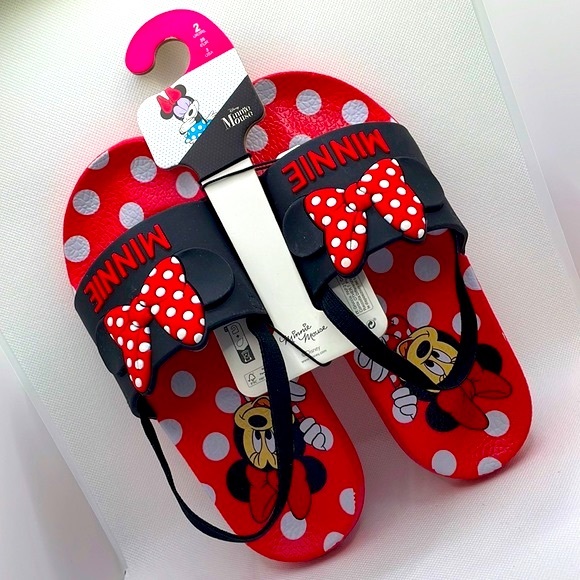 🆕 Disney Minnie Mouse Icon Ltd Edition Bow 🎀 & Ears Kids Slide Sandals w/Strap - Picture 6 of 6